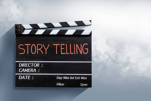 istock Story telling , red text title on movie Clapper board 1063370650