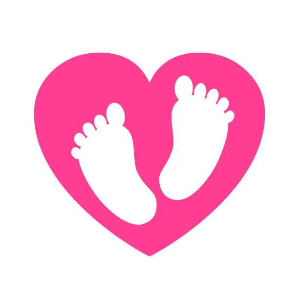 Vector illustration of Baby footprints in heart icon - stock vector