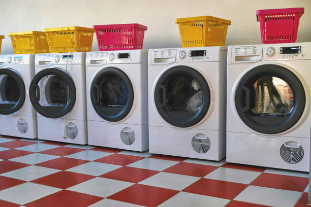 Washing machines in the Laundromat stock photo