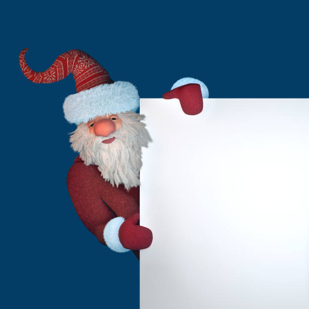 istock Funny nice Santa Claus holds blank white board 1063374856