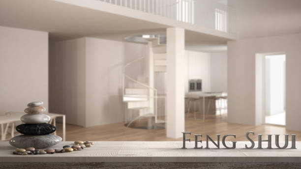 istock Minimalistic stair in modern empty space with kitchen in the background, white architecture interior design 1063375406
