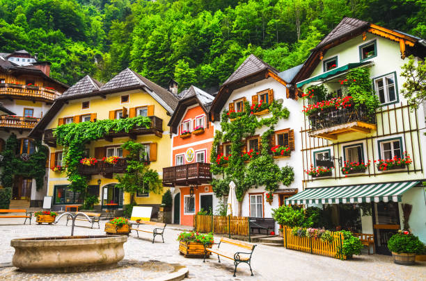 istock Beautiful square with typical Austrian colorful buildings 1063375602