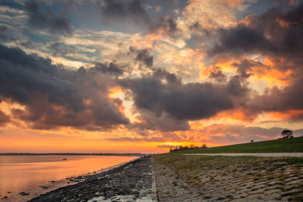 Dramatic sunset at the Jade Bay in Wilhelmshaven.