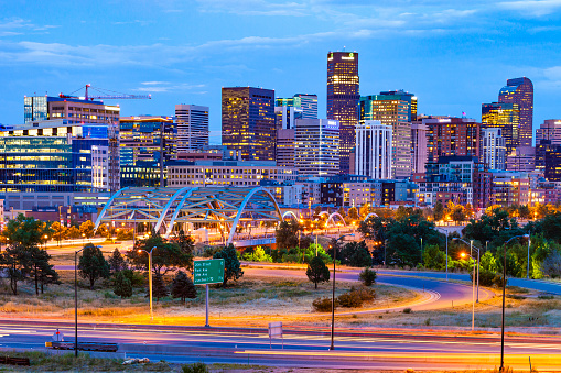 Downtown Denver, Colorado at night.