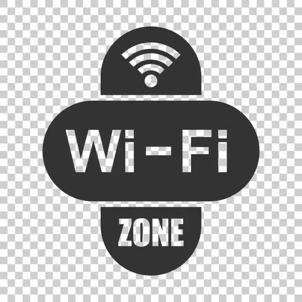 Vector illustration of Wifi zone internet sign icon in flat style. Wi-fi wireless technology vector illustration on isolated background. Network wifi zone business concept.