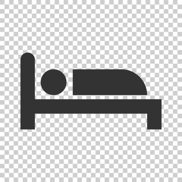 Bed icon in flat style. Sleep bedroom vector illustration on isolated background. Relax sofa business concept. Bed icon in flat style. Sleep bedroom vector illustration on isolated background. Relax sofa business concept. sleeping icons stock illustrations