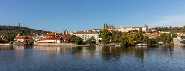 istock Panoramic view of Prague and Danube river at daytime, Czech Republic, banner 1063397140