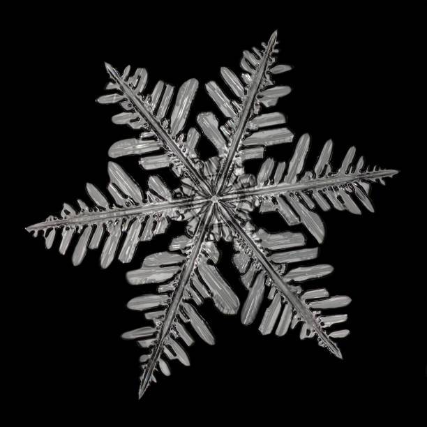istock Extreme magnification - Real snowflake isolated on black background 1063397326