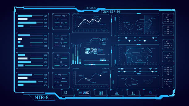 футуристический интерфейс hud. - futuristic touching touch screen computer monitor stock illustrations