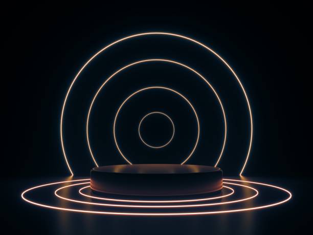 istock 3d render, glowing lines, neon lights, tunnel, abstract background, virtual reality, round portal, arch, spectrum vibrant colors, laser show 1063399986