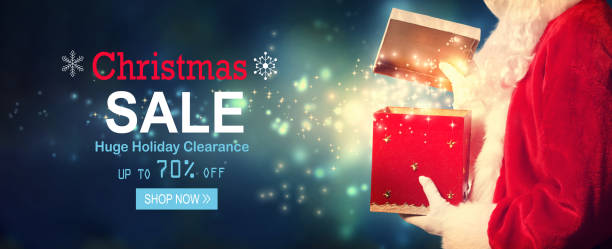 istock Christmas sale message with Santa opening a gift box 1063400008