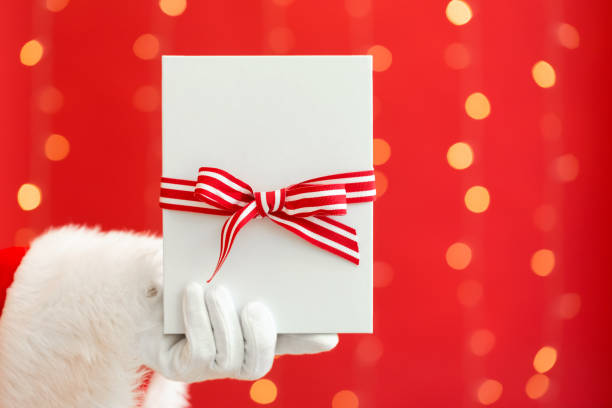 istock Santa holding a Christmas gift 1063400506
