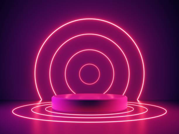 istock 3d render, glowing lines, neon lights, tunnel, abstract background, virtual reality, round portal, arch, spectrum vibrant colors, laser show 1063400700