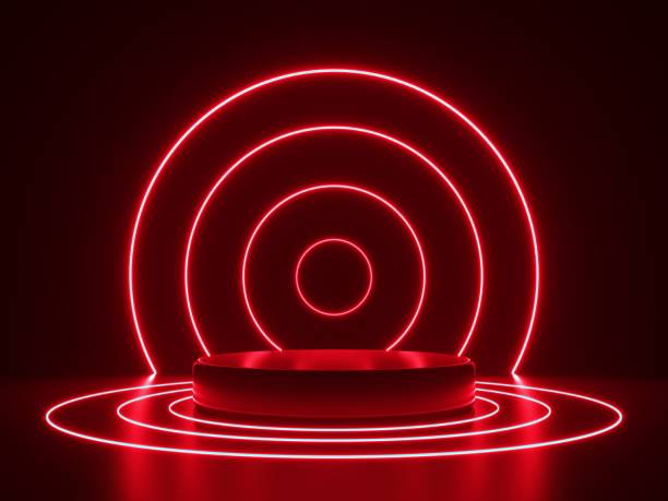 istock 3d render, glowing lines, neon lights, tunnel, abstract background, virtual reality, round portal, arch, spectrum vibrant colors, laser show 1063401222