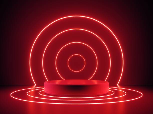 3d render, glowing lines, neon lights, tunnel, abstract background, virtual reality, round portal, arch, spectrum vibrant colors, laser show