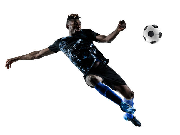 istock one african soccer player man isolated white background silhouet 1063404912