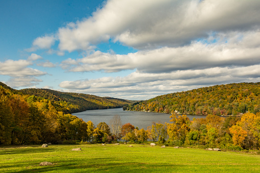 A beautiful view of Squants Pond during fall.