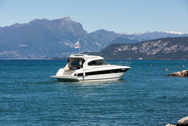 Lazise, Italy - May 4, 2016: Luxury speed boat on Garda Lake. Italy