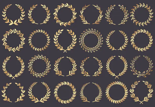 Vector illustration of Golden laurel wreath. Movie festival awards, winner actress awarded, cannes film leaf symbol vector illustration