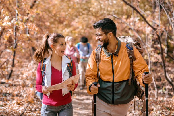 istock Group of hikers in the woods. 1063414978