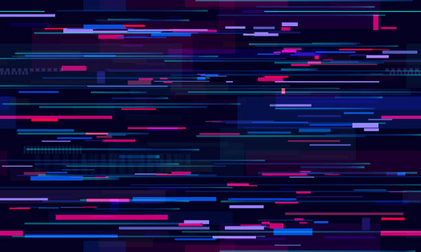 ilustraciones, imágenes clip art, dibujos animados e iconos de stock de fondo de glitch futurista de neón. las líneas de tecnología glitched vida nocturna, movimiento luz calle y tecnología inconsútil vector diseño - backgrounds red background red textured