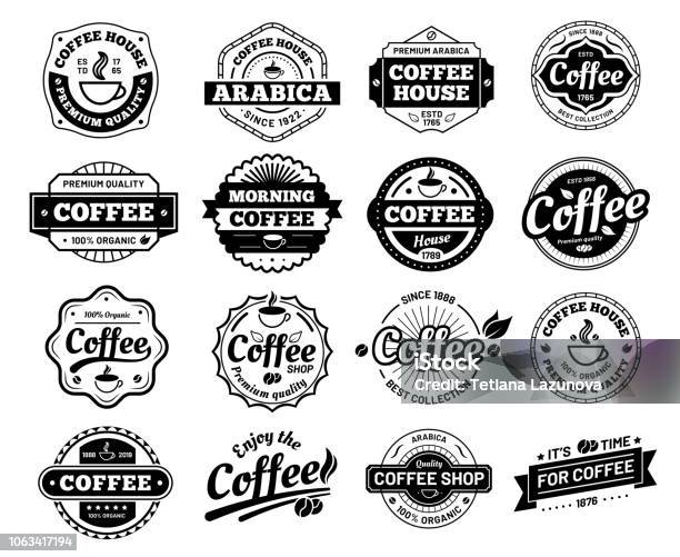 커피 배지입니다 로고에 대한 스톡 벡터 아트 및 기타 이미지 - 로고, 커피-마실 것, 복고풍