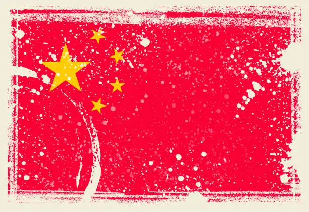 Vector illustration of China Flag. Vector Illustration with grunge frame