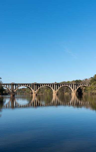 istock Vertical view of bridge over a river 1063439192