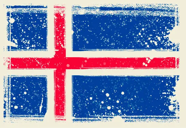 Vector illustration of Iceland Flag. Vector Illustration with grunge frame