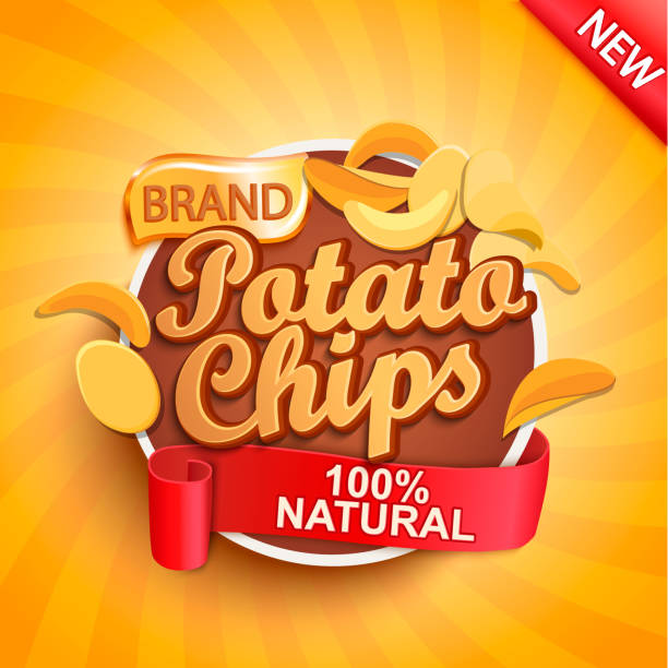 Potato chips on gold sunburst background. Potato chips on gold sunburst background. 100 percent natural, organic and fresh healthy food. Perfect template for flyers, web, posters, ad, promotions, marketing, packaging. Vector illustration. gold potato stock illustrations