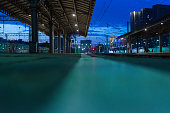 Empty train station at night