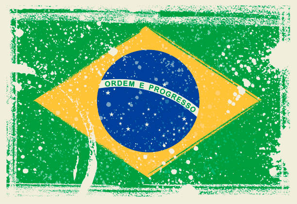 ilustraciones, imágenes clip art, dibujos animados e iconos de stock de bandera de brasil. vector ilustración con marco grunge - flag brazil brazilian flag dirty