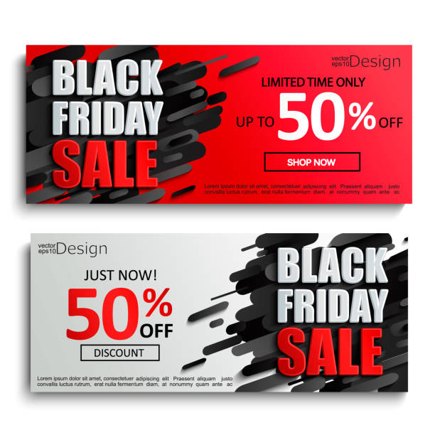 illustrazioni stock, clip art, cartoni animati e icone di tendenza di 2 banner di vendita del black friday su sfondo dinamico - final period