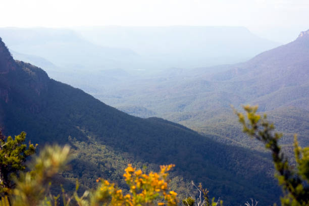 istock Mountains covered with blue haze, beautiful nature background, copy space 1063456618
