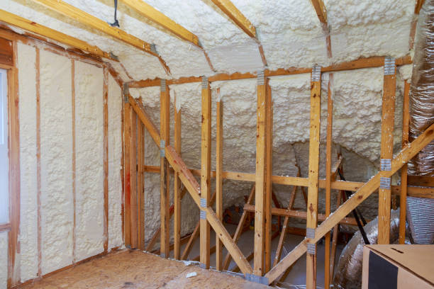 istock New home construction with installation of attic with foam insulation 1063456920