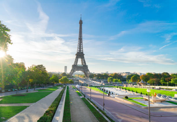 istock eiffel tour and from Trocadero, Paris 1063457174