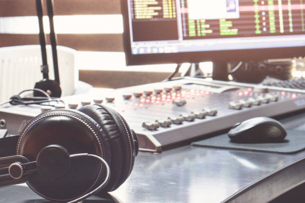 istock Close-up of boutique recording studio control desk. 1063459422
