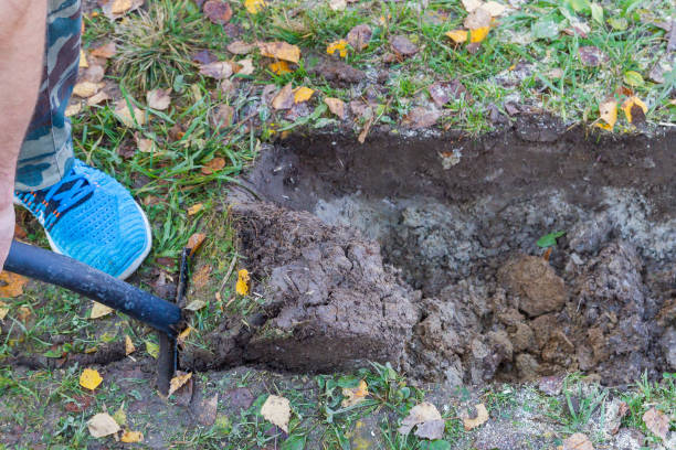 istock Man digging a ditch with a shovel in autumn 1063461718