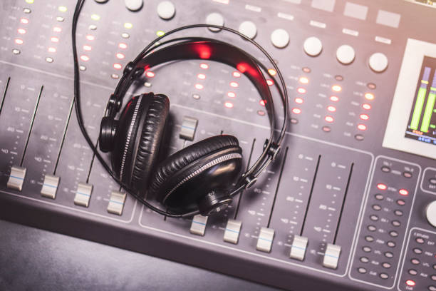 istock Close-up of boutique recording studio control desk. 1063461894