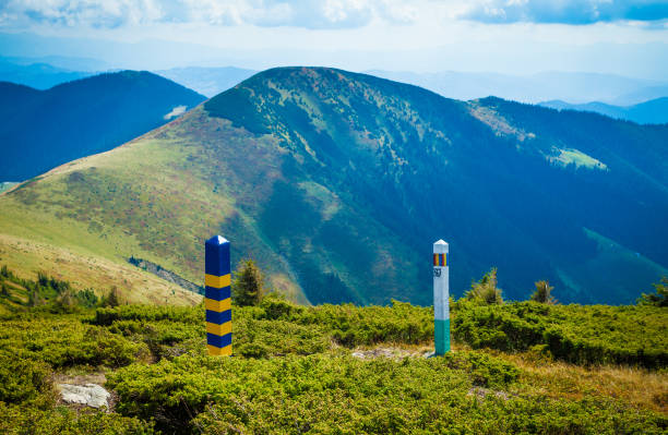 istock Poles marking the Ukraine and Romania border 1063467710