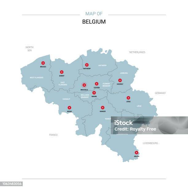 Ilustración de Vector Del Mapa De Bélgica Con El Perno Rojo y más Vectores Libres de Derechos de Bélgica - Bélgica, Mapa, Cartografía