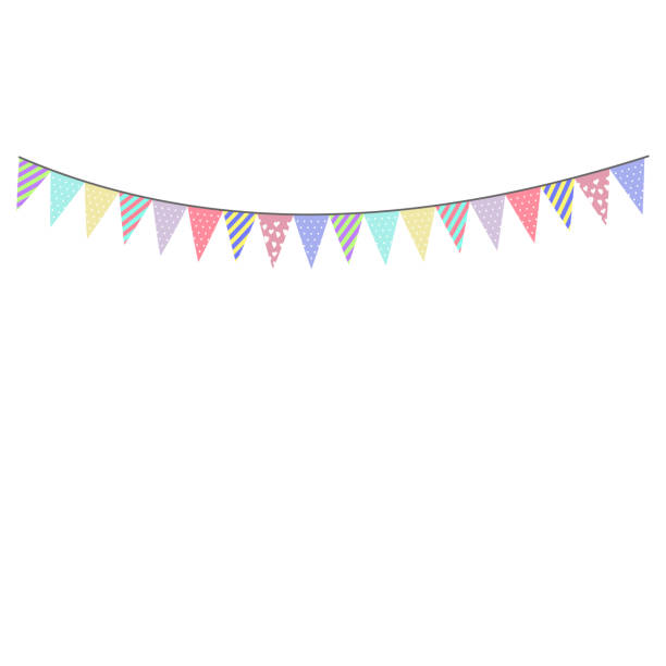 kolorowe flagi imprezowe wykonane z papieru izolowanego na białym tle ze ścieżką przycinającą - bunting chevron pattern flag stock illustrations