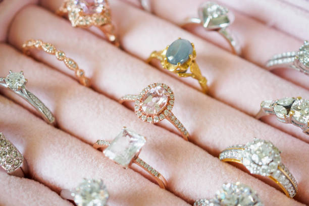 istock Gold jewelry diamond rings in box 1063498168