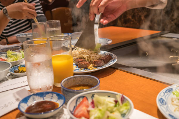 istock Serving stir fried bean sprout with Kobe beef steak 1063512992