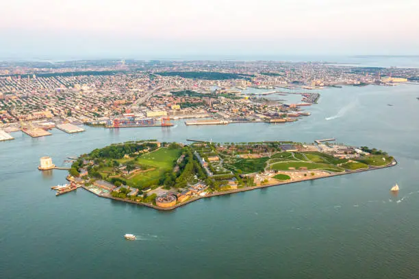 Governors island of New York aerial view at day