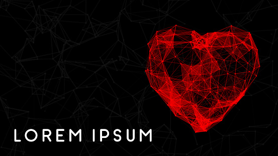 Red polygonal heart. Valentine's day or medicine concept. Vector mesh illustration with copy space