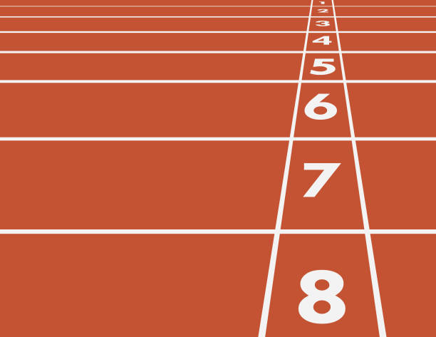 istock Horizontal racing track lines with numbers in the stadium for race competition from start position 1063525744