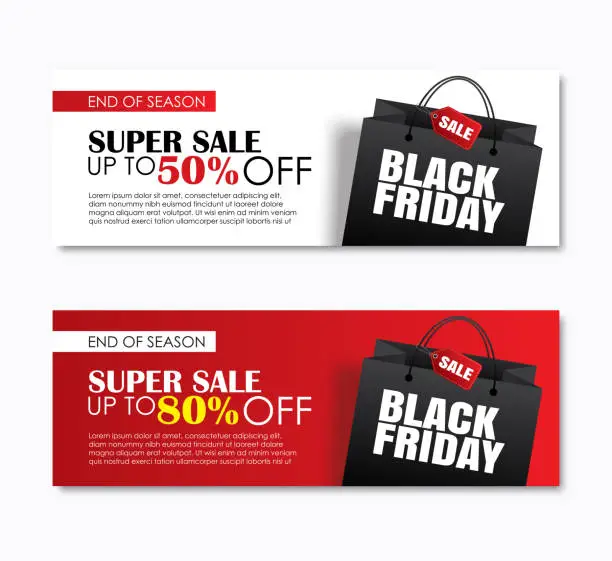 Vector illustration of Black friday sale shopping bag cover and web banner design template. Use for poster, flyer, discount, shopping, promotion, advertising.