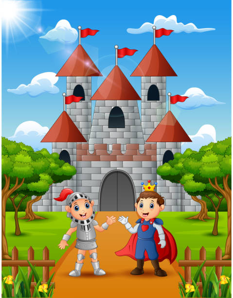 istock Prince and knight standing in front of the castle 1063527170