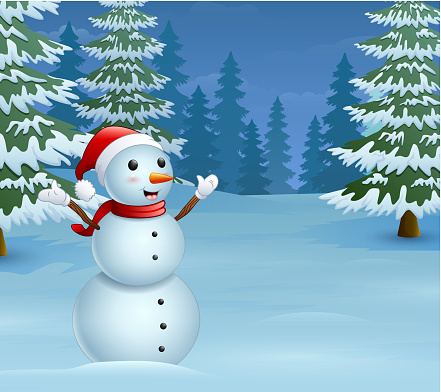 Ilustración de Dibujos Animados De Muñeco De Nieve De Navidad Con Pinos  Nevados y más Vectores Libres de Derechos de Abeto - iStock